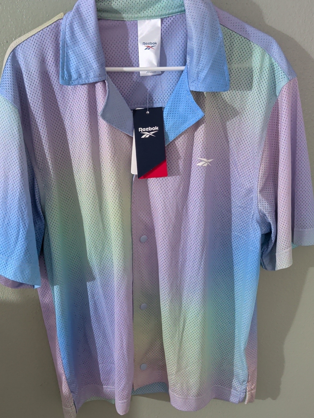 Reebok NWT Paste Rainbow Button Down Top Lg
